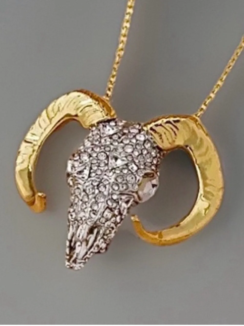 ALEXIS BITTAR Silver Gold Western Crystal Ram Head Skull Horn Necklace
